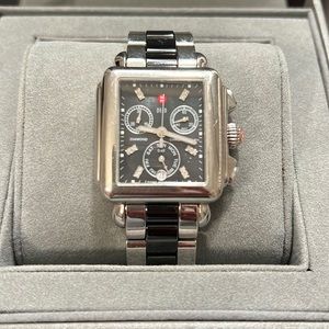 Michele Tahitian black stainless two tone with diamonds watch 38 mm